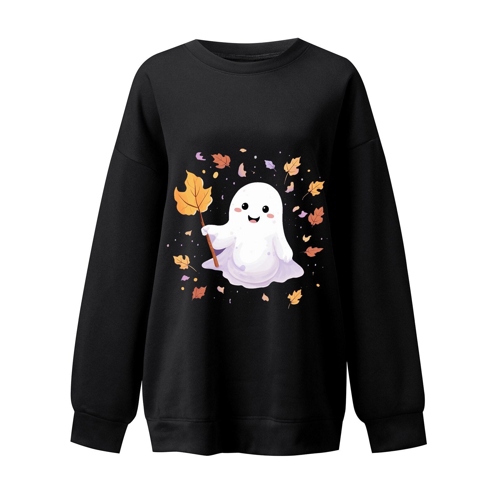 Casual Hoodless Sweatshirts Halloween Ghosts Sweatshirt Round Neck Sweater Long Sleeve Women's Sweatshirt Autumn Winter Moletom