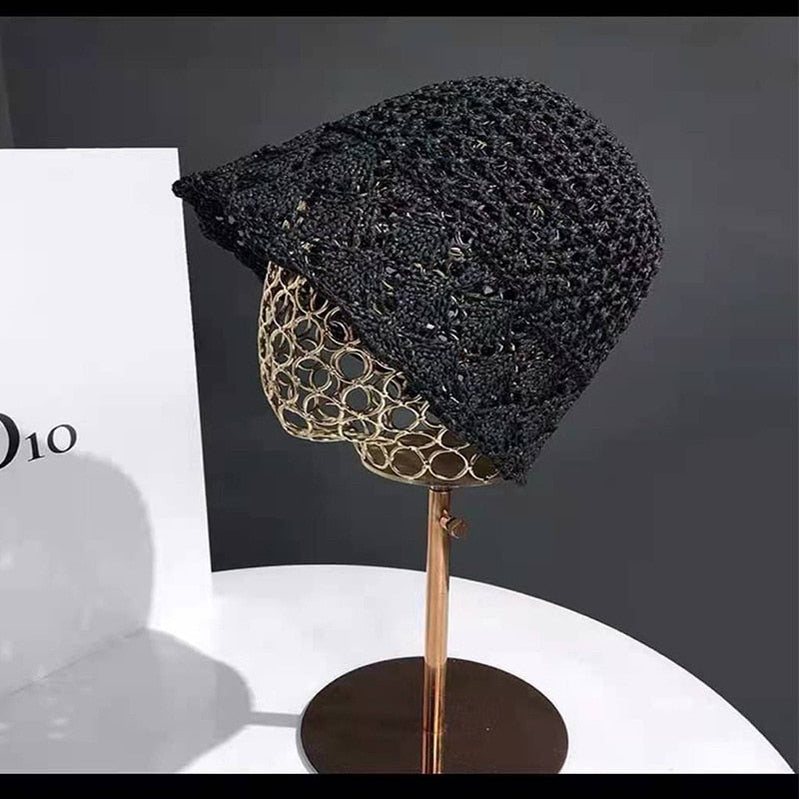 Sunscreen Hat Women's Net Red ins Korean Bucket Hat Hollow out Fisherman Basin Hat Outdoor Knitted Sun Shield Hat 20 55-58CM