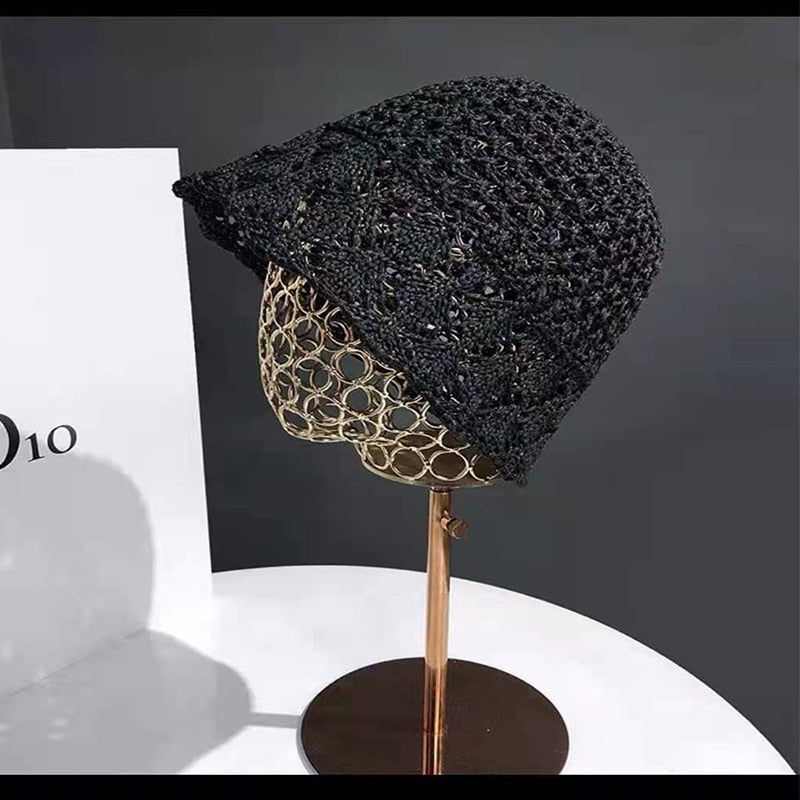 Sunscreen Hat Women's Net Red ins Korean Bucket Hat Hollow out Fisherman Basin Hat Outdoor Knitted Sun Shield Hat 20 55-58CM