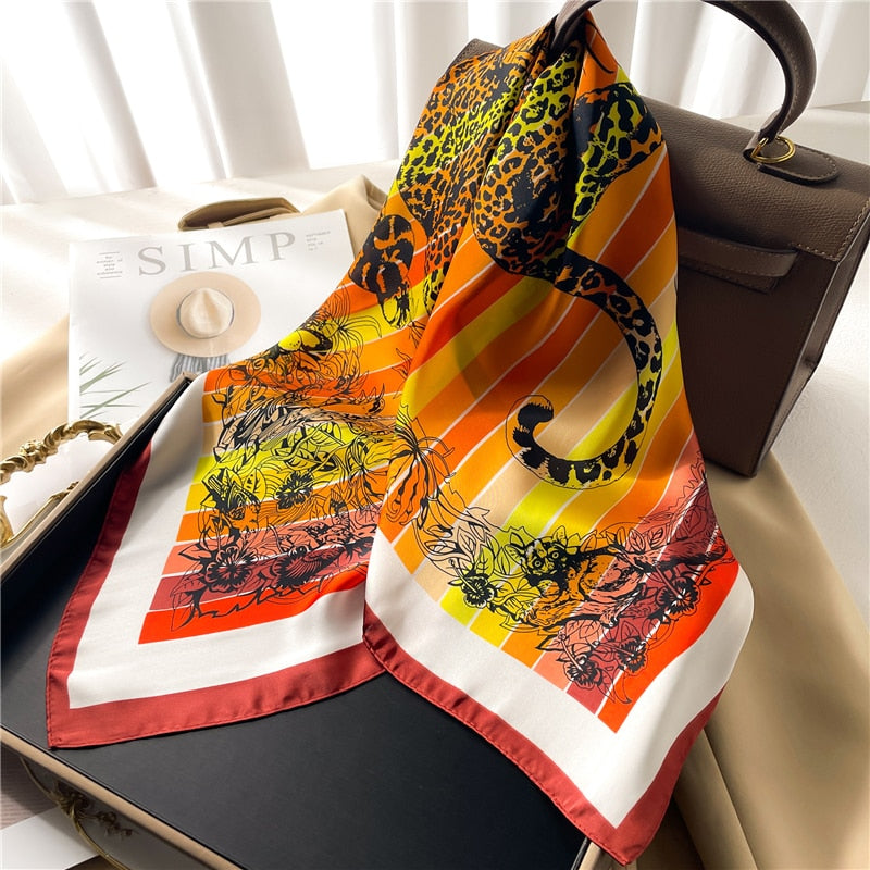 Luxury Print Satin Silk Square Scarf for Women Shawl Hijab Neckerchief Female Hair Ribbon Headband Fashion Wrap Bandana New FJ645-2