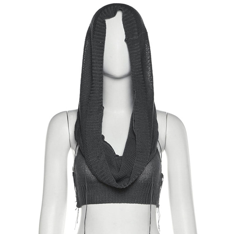Knitted Y2k Hooded Crop Top Women Summer Sleeveless Off Shoulder T Shirt Top 2023 Hooded Tee Street Wear Fashion White Yuqung Black