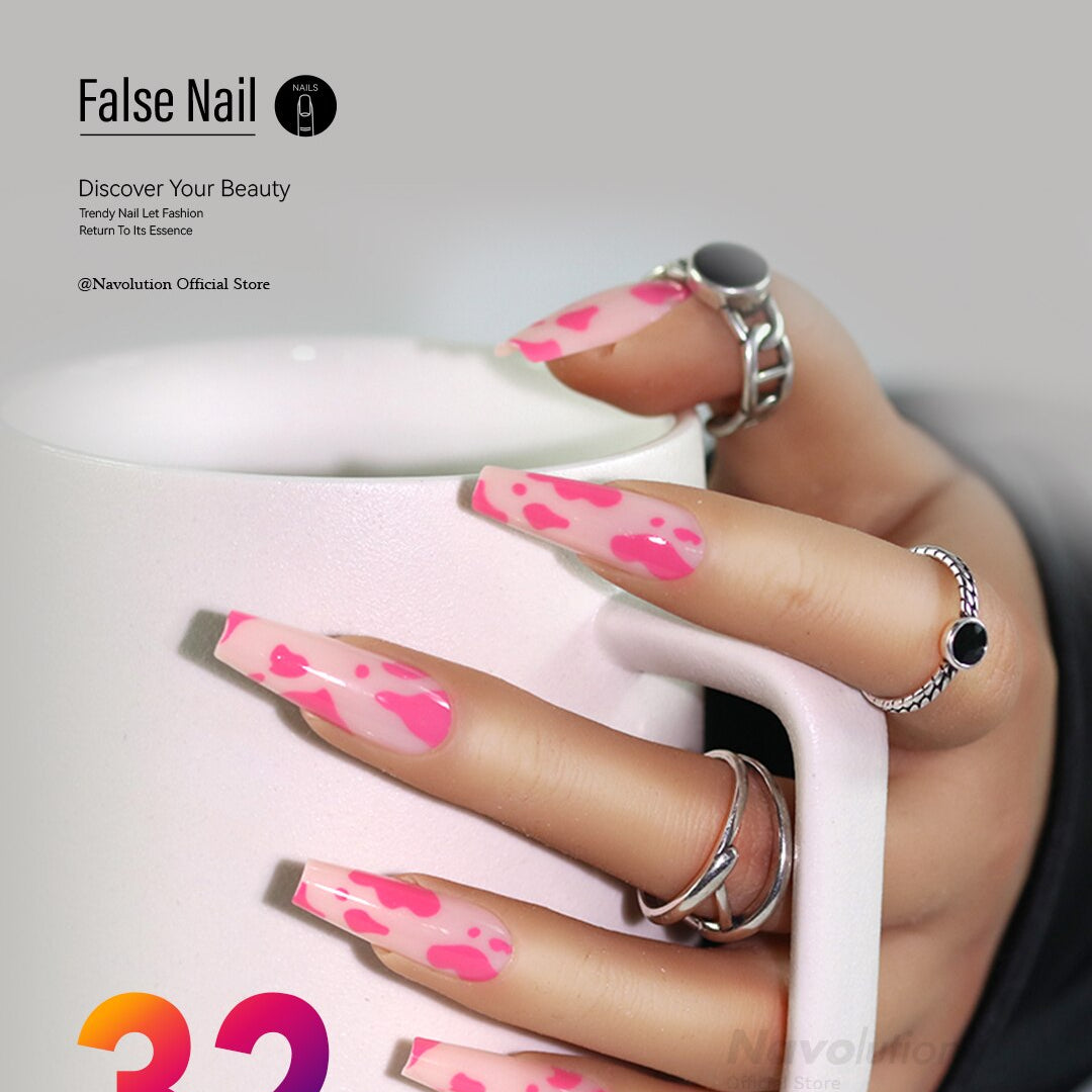 Navolution 24Pcs/Set DIY Manicure Wearable Fake Nails press on Detachable Finished Fingernails Ballet Square Head Almond Short 32