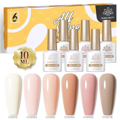 BORN PRETTY 10ml Nude Pink Gel 6PCS Nail Polish Set Milky Jelly Pink Transparent Serise Soak Off UV LED Nail Gel Varnish Kit