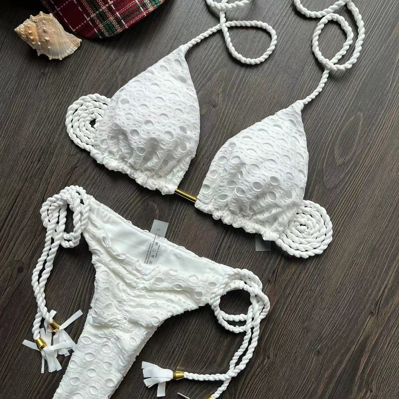 Sexy Bikini Set Swimsuit Mesh Swimwear Women white Bathing Suit Halter Top Patchwork Beachwear Women's Swimming Suit 8290