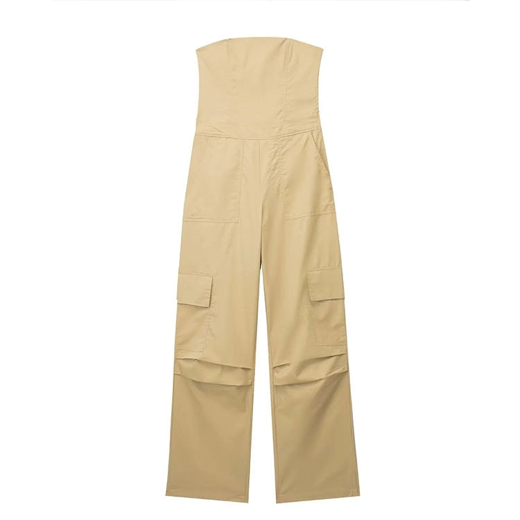 Female Jumpsuit With Pockets Long Jumpsuit Woman Spring Summer Sleeveless Cargo Jumpsuits For Women Outfit kaqise