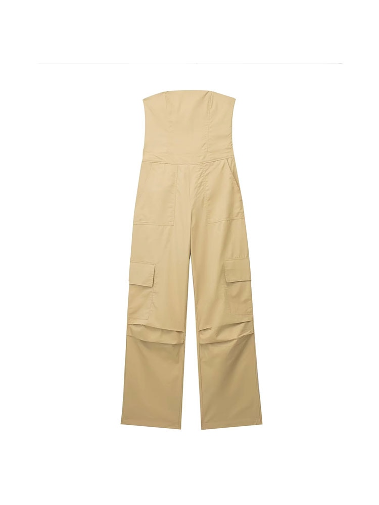 Female Jumpsuit With Pockets Long Jumpsuit Woman Spring Summer Sleeveless Cargo Jumpsuits For Women Outfit kaqise