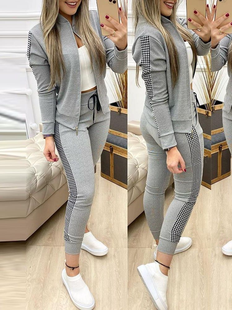 Women Two Piece Set Outfits Autumn Women's Tracksuit Zipper Top And Pants Casual Sport Suit Winter 2 Piece Woman Set Gray