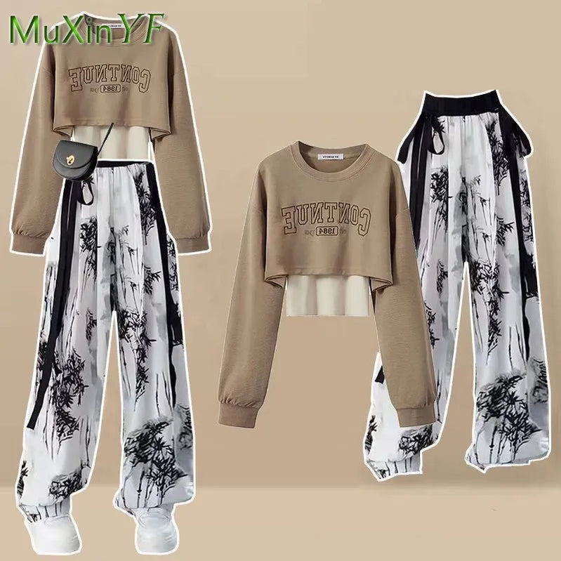 Women's Autumn Tracksuit Suit Korean Elegant Casual Short Long Sleeve Sweater+Vest+Spoort Pants 3 Piece New Matching Set