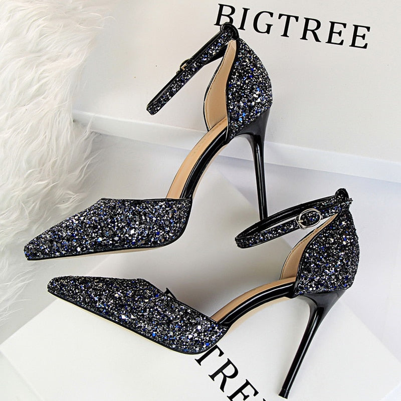 Shoes Sexy High Heels Women Pumps Sparkle Sequins Stiletto Heels 10 Cm Party Shoes Women Heels Summer Women Sandals New