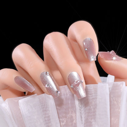 CNHIDS 24Pcs Charming Sparkling Purple Long Coffin False Nail Press On Nail Tips Girl Decoration Crystal Fake Nail With Design