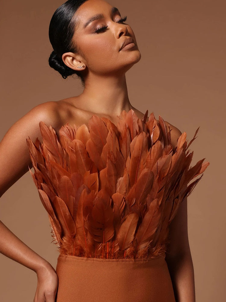 Sexy Feather Bandage Dress Vestidos Para Mujer Wedding Birthday Party Night Cocktail Club Dresses