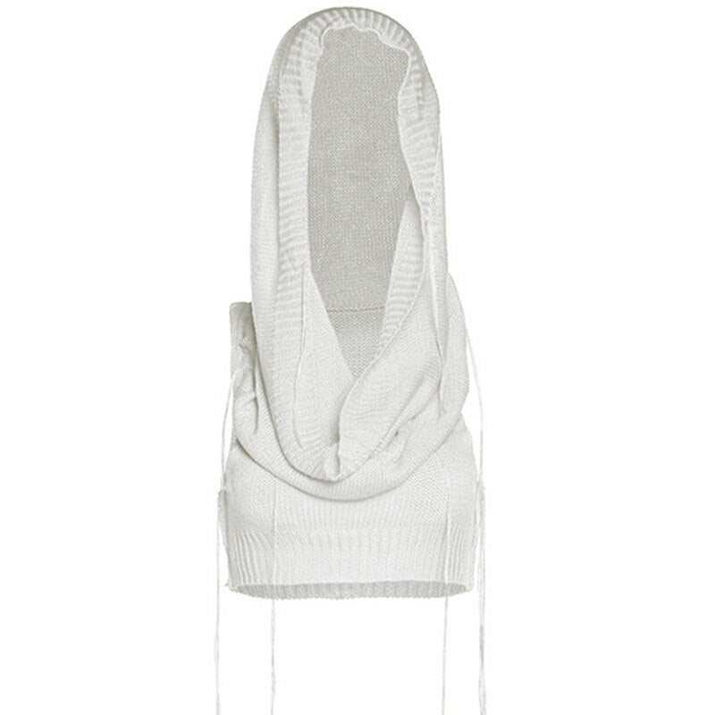 Knitted Y2k Hooded Crop Top Women Summer Sleeveless Off Shoulder T Shirt Top 2023 Hooded Tee Street Wear Fashion White Yuqung White