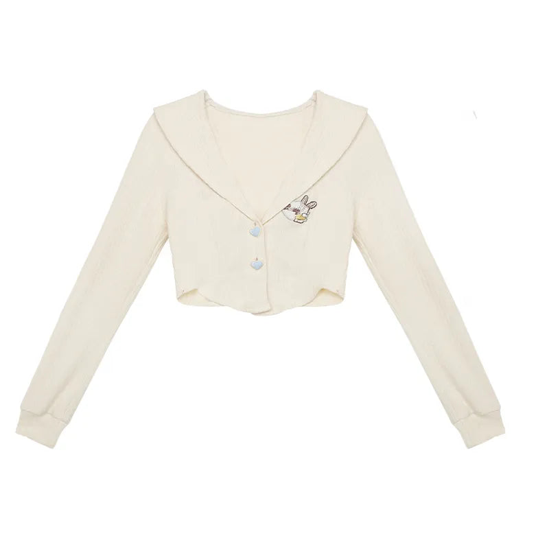 Autumn Japanese Long Sleeve Slim 3 Piece Dress Set Women Kawaii Clothing Pure Color Cardigan + Mini Skirts Fashion Suits Only Sweater