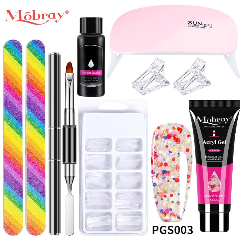 Mobray Poly Nail Gel Set Manicure Set Gel Cuticle Pusher Finger Extend Mold Nail Kit All For Quick Extension Manicure Set 9pcs-set-003