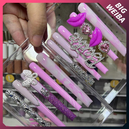 41Style Diamond Stiletto Coffin Long Nail Europe America Handwork Customization Cosplay Party Full Cover Fake Nails Woman Gift