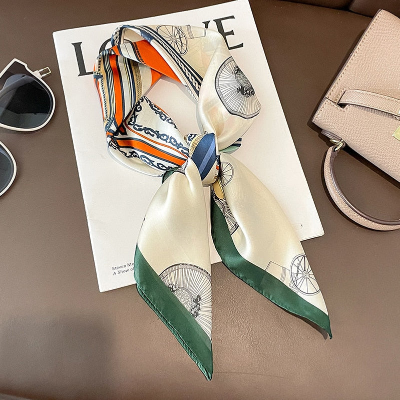 Fashion Hair Scarf for Women Headband Ribbon Satin Silk Square Scarves Lady Wrist Wrap Shawls Design Bandana Foulard