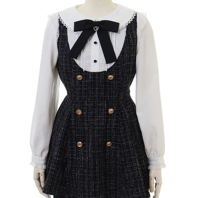 Japanese Style Cute Sweet Shorts Suit 2023 Spring and Autumn Lace Up Bow Neck Plaid Coat Suit Girl and Short Pants 2 Piece Sets Black One Size