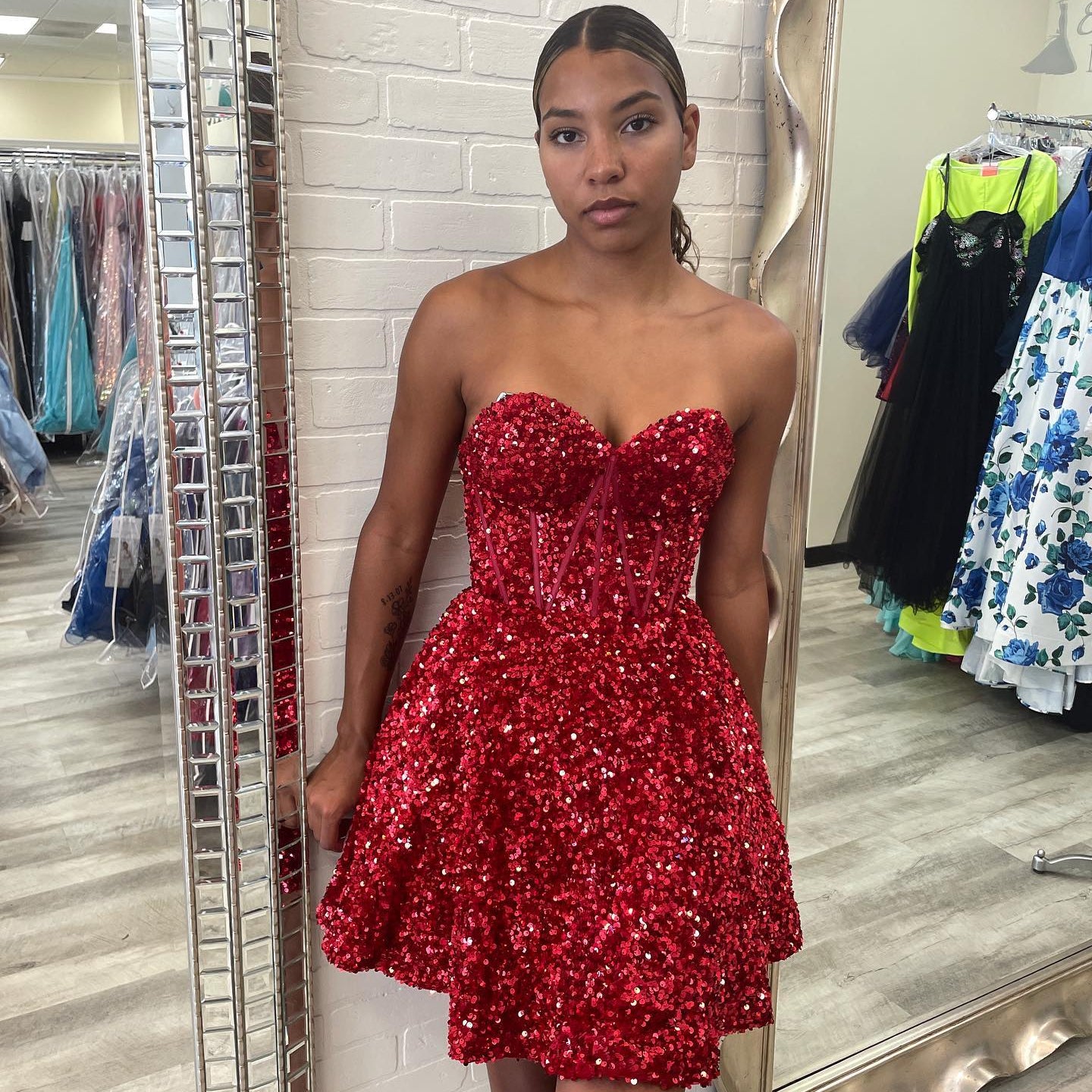 Sequin Velvet Hoco Dress NYE Sweetheart Built-in Bone Short Lady Formal Homecoming Party Gown Club Night Cocktail Prom Gala Red