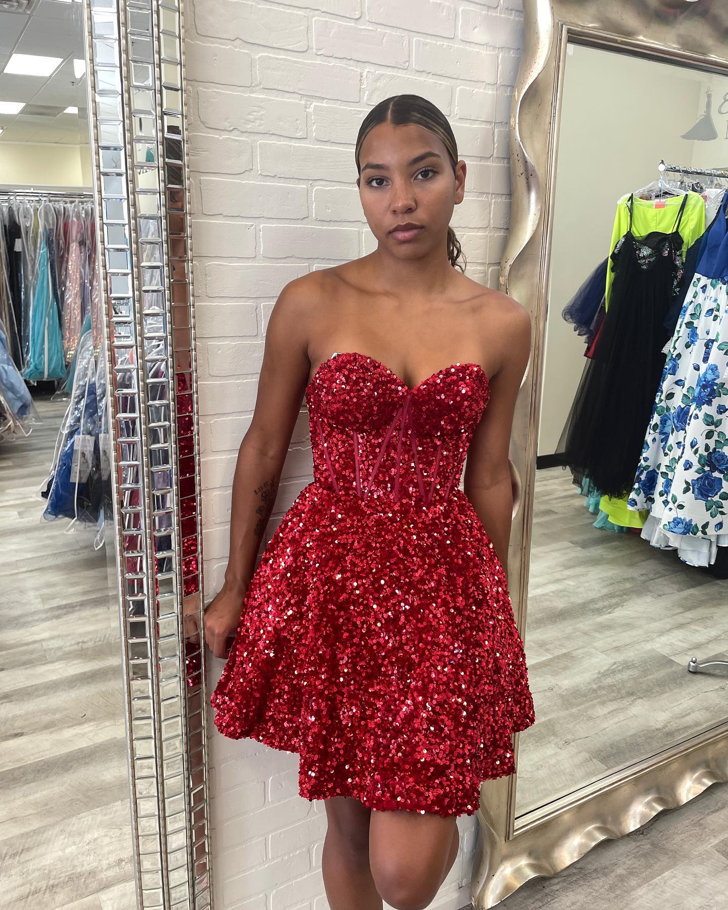 Sequin Velvet Hoco Dress NYE Sweetheart Built-in Bone Short Lady Formal Homecoming Party Gown Club Night Cocktail Prom Gala Red