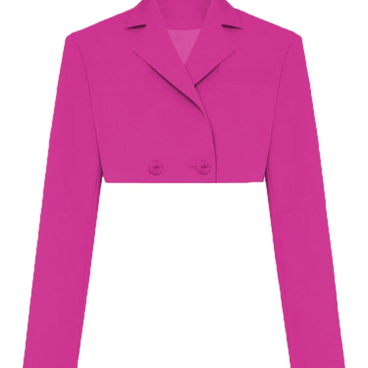 Casual Two Piece Sets Women's Fall Outfits New Black Matching Sets With Skirt And Blazer Cropped Top Suit For Women Only Rose Red Coat