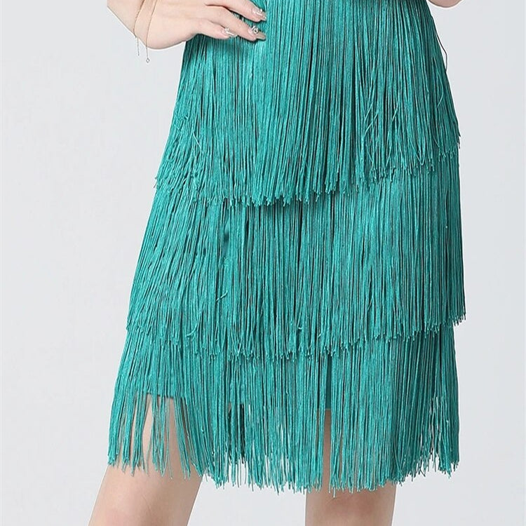 Women white color Dance Clothes Latin Dance Hip Scarf Tassel Skirt Latin Dress Ballroom Samba Fringes Competition Performance Green