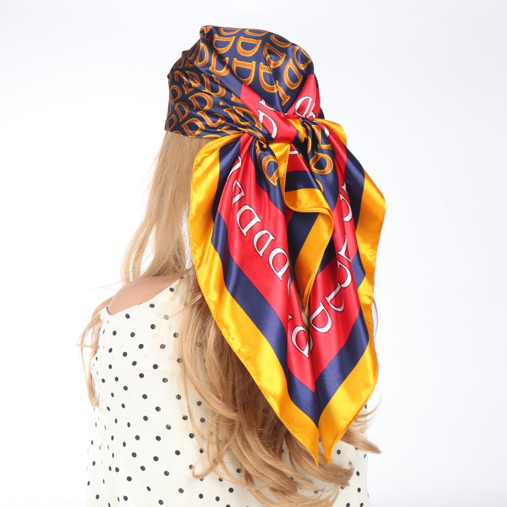 Silk Scarves Luxury Brand Spring Summer Women Head/Hair Scarf 90X90cm Fashion Hijab Bandana Cheveux Foulard Femme BK50-11 90X90CM