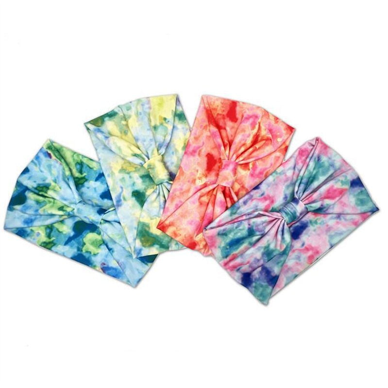 New Tie Dye Turban Sport Hair Sweatband for Women Men Colourful Knot Stretchy Wide Headbands Yoga Bandana Hairbands Bandages