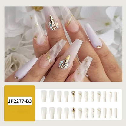 Sea Wave Carp Japanese Style Doodle False Nails Detachable Nude Pink Long Coffin Fake Nails with Glue Full Cover Press on Nails