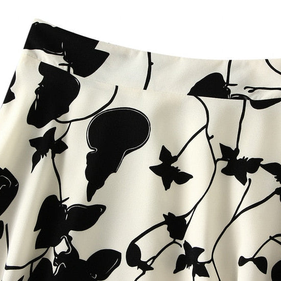 Willow Flower Chiffon Floral A- line Skirt Women's Spring Summer 2023 New High Waist Printed Long Skirt Female