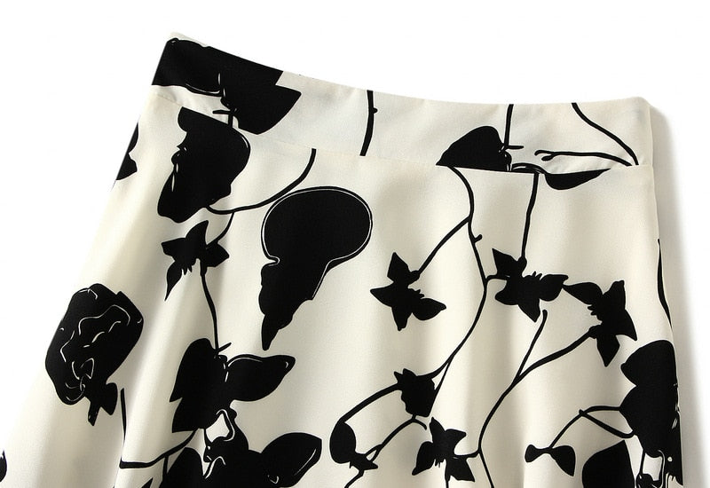 Willow Flower Chiffon Floral A- line Skirt Women's Spring Summer 2023 New High Waist Printed Long Skirt Female