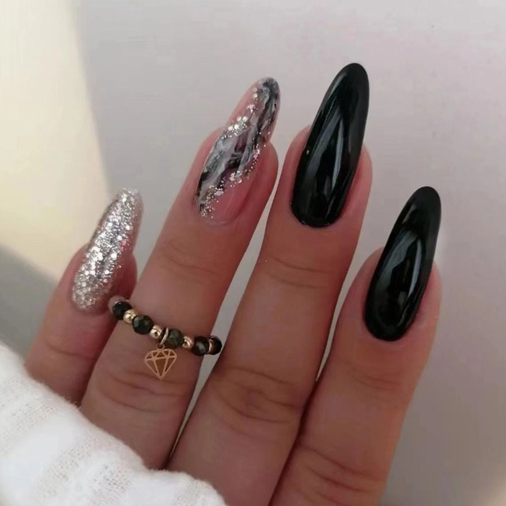 24pcs/set Long Stiletto Fake Nails Punk Snake Pattern Black White Matte False Nails Artificial Full Nail Tips Manicure Tools 2023-2