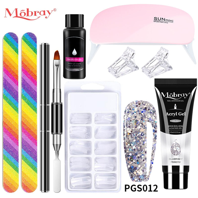 Mobray Poly Nail Gel Set Manicure Set Gel Cuticle Pusher Finger Extend Mold Nail Kit All For Quick Extension Manicure Set 9pcs-set-012