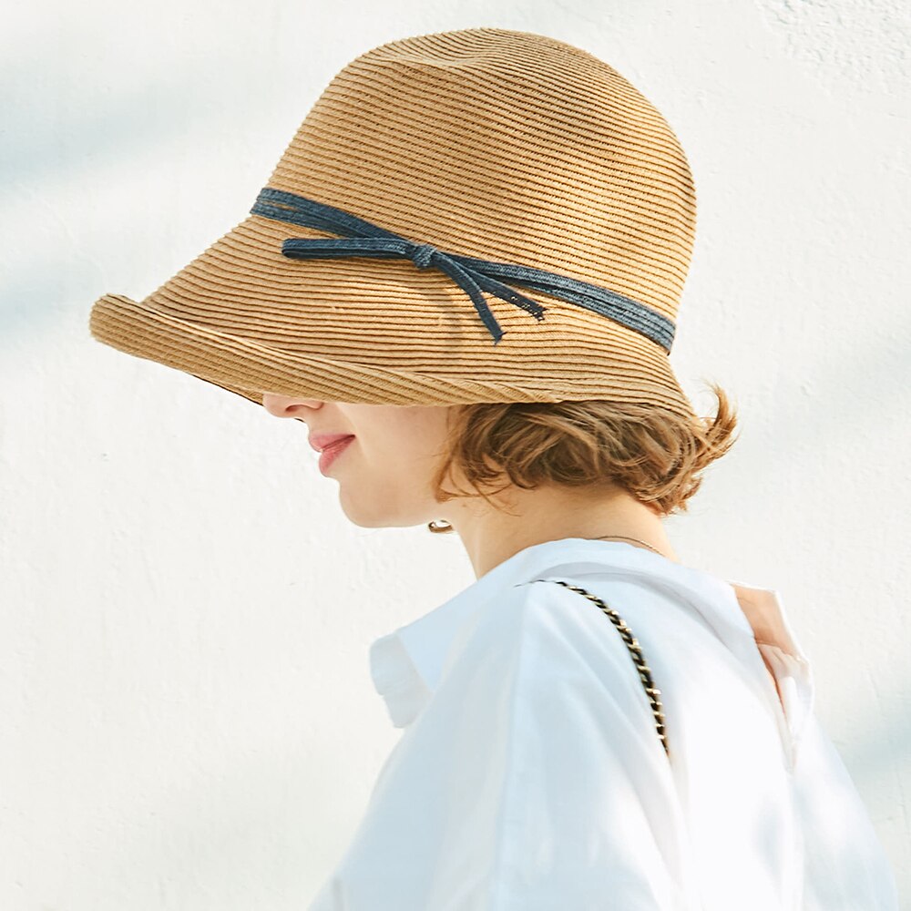 FS French Straw Bonnet Cap for Women Victorian Sun Hats Chin Strap Foldable Summer Accessories Bucket Hat Fedoras For Beach