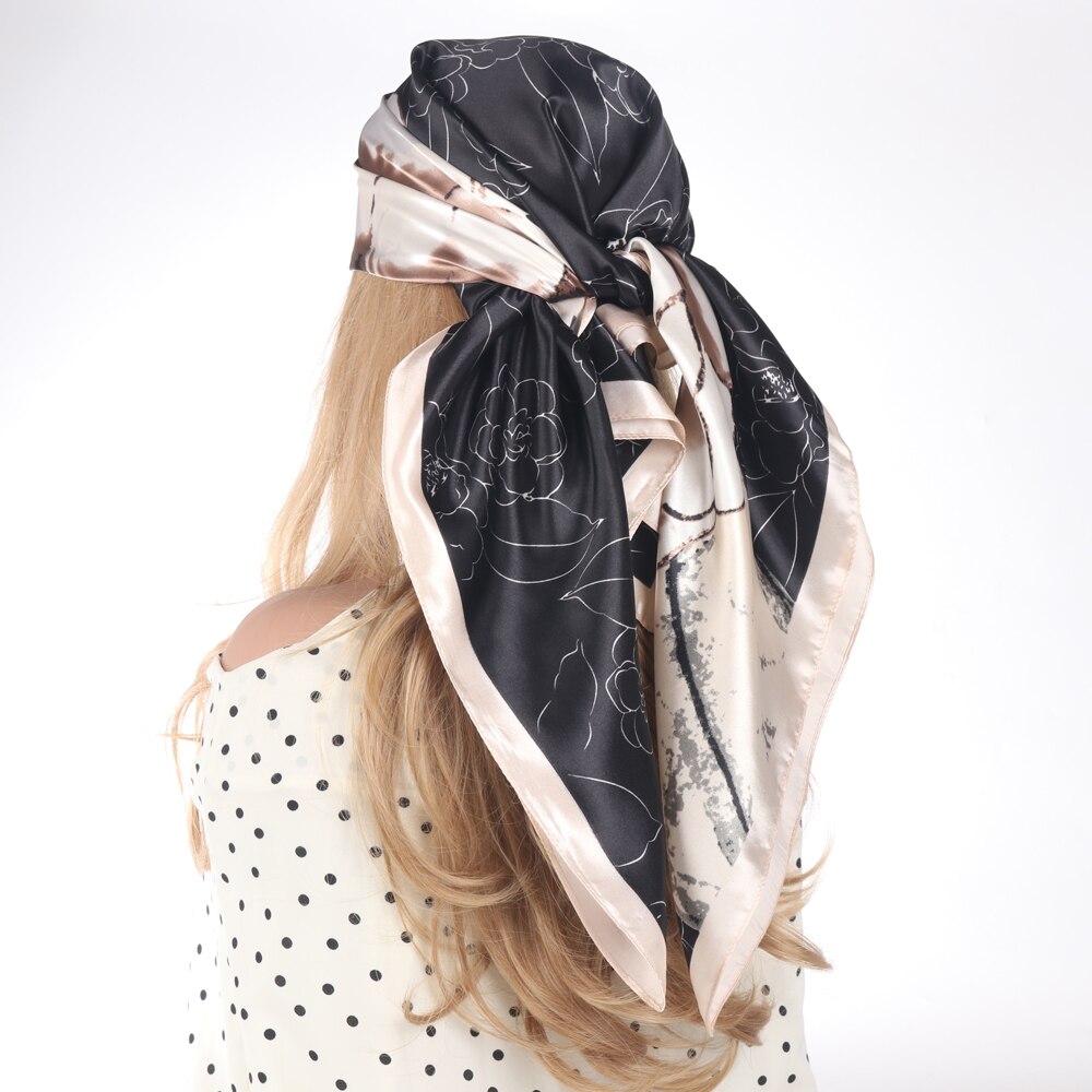 Silk Scarves Luxury Brand Spring Summer Women Head/Hair Scarf 90X90cm Fashion Hijab Bandana Cheveux Foulard Femme BK50-24 90X90CM