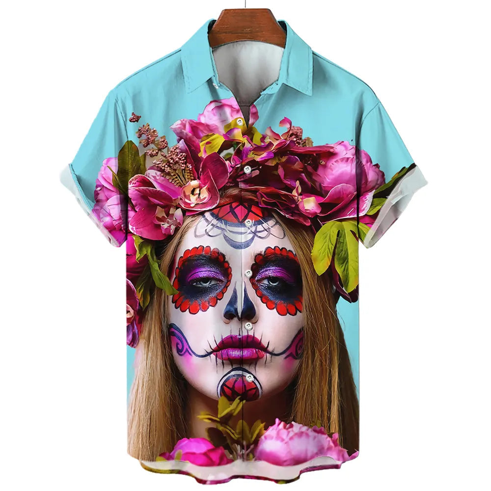 Summer New Men's Shirt 3D Printed Horror Pattern Hawaiian Fashion Designer Men's Horror Shirts Movie Print 3XL Tops