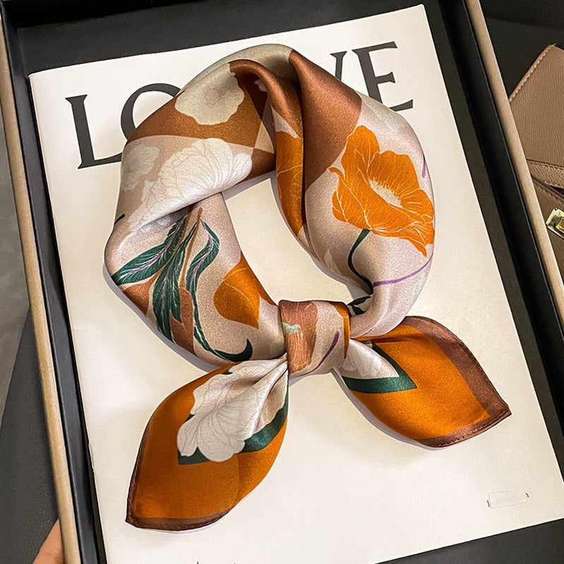 53cm Real Silk Nature Scarf Women Neckerchief Foulard Bandana Small Hairbands Fashion Floral Neck Ties for Office Lady New ZS-24 53x53cm