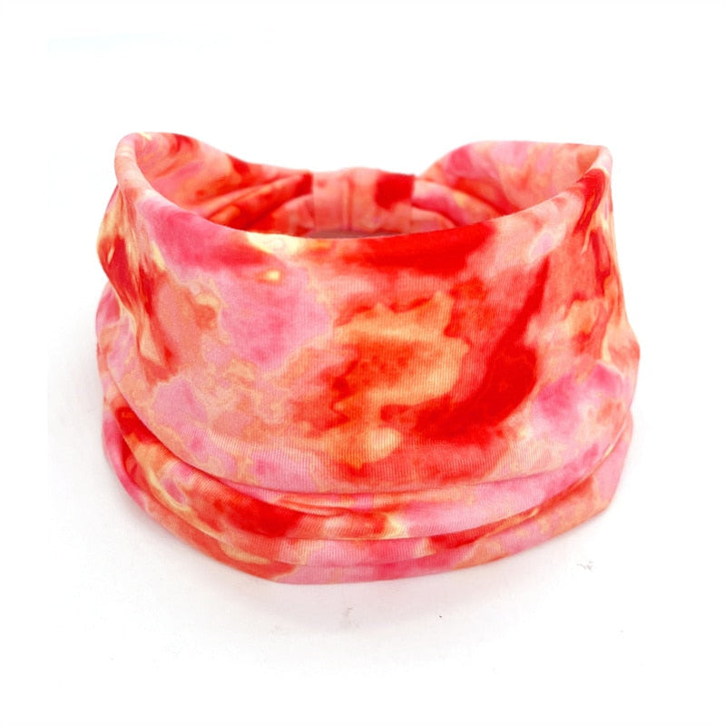 New Tie Dye Turban Sport Hair Sweatband for Women Men Colourful Knot Stretchy Wide Headbands Yoga Bandana Hairbands Bandages 3