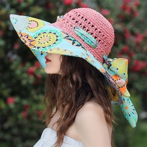seaside hat summer beach hat female visor hat fashion fisherman&#39;s hat sunscreen sun hat anti-UV straw hats for women pink One size 56-58cm