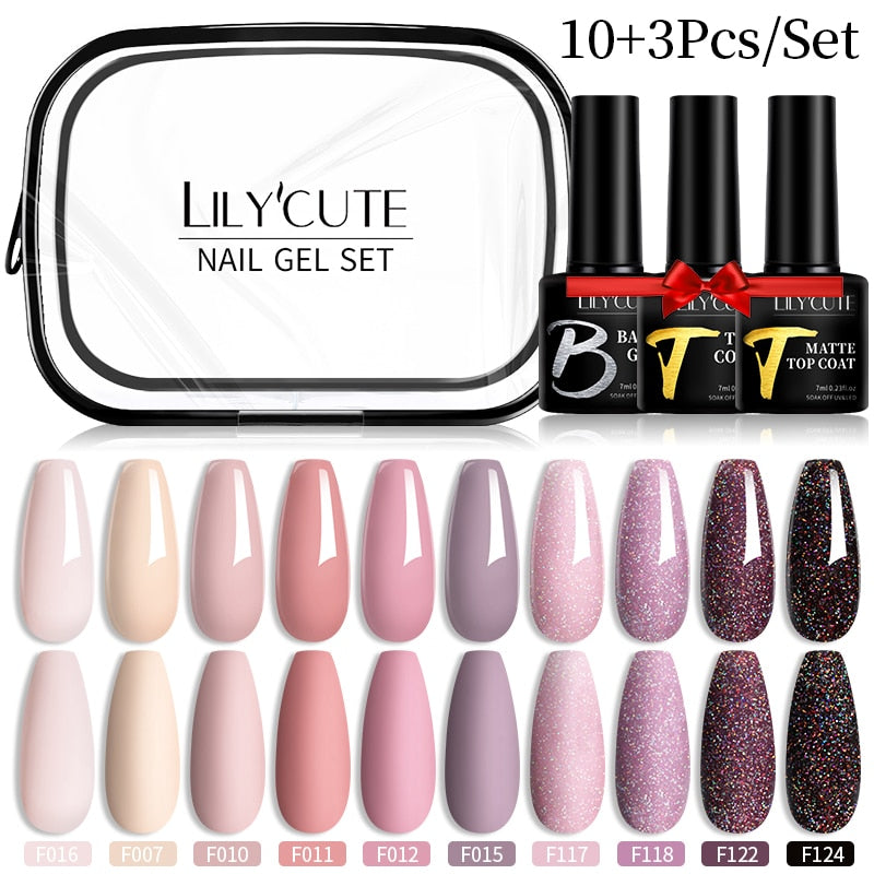 LILYCUTE 12PCs 7ml Spring Macaron Nail Gel Polish Set Semi Permanent UV Gel For Manicure Soak Off Gel Nail Polish Kit Varnishes 231364