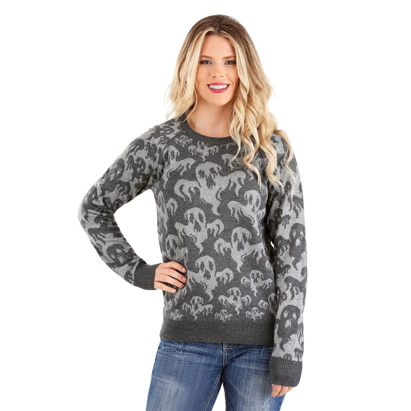 Halloween Adult Unisex Men and Women Crew Neck Cute Vintage Knit Ghost Pattern Ugly Halloween Sweater