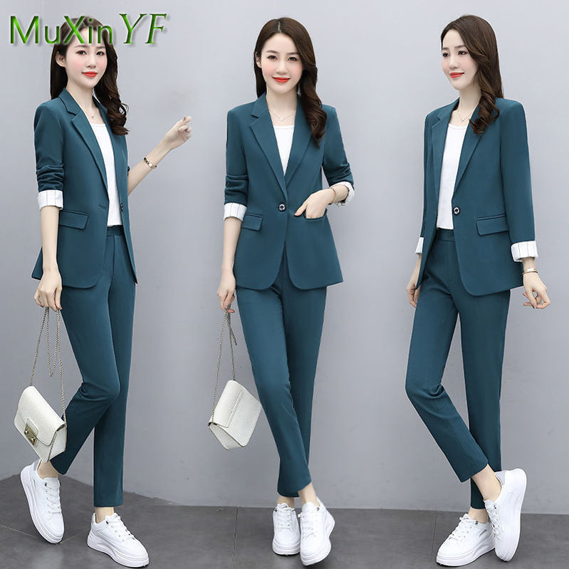 Pakaian Profesional Wanita Musim Semi Musim Semi Jaket Baru Jaket Rompi Tiga Piece Korea Fashion Blazers Celana Suspender Set