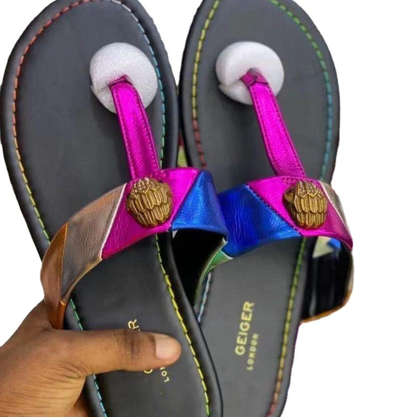 Hardware diamond buckle flip-flops women slides outdoor beach slipper females woman Large size ladies sandals Women's shoes