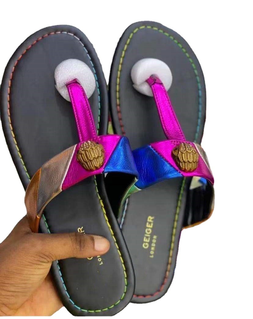 Hardware diamond buckle flip-flops women slides outdoor beach slipper females woman Large size ladies sandals Women's shoes