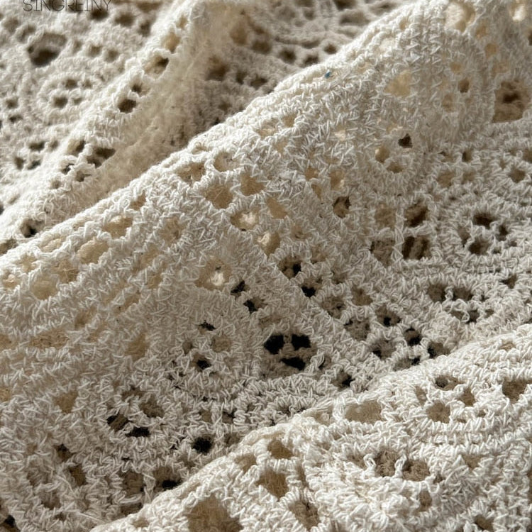 Loose Knit Long Dress Women V Neck Solid Hollow Out Design Retro Fashion Ladies Y2K Casual Summer Beach Dresses