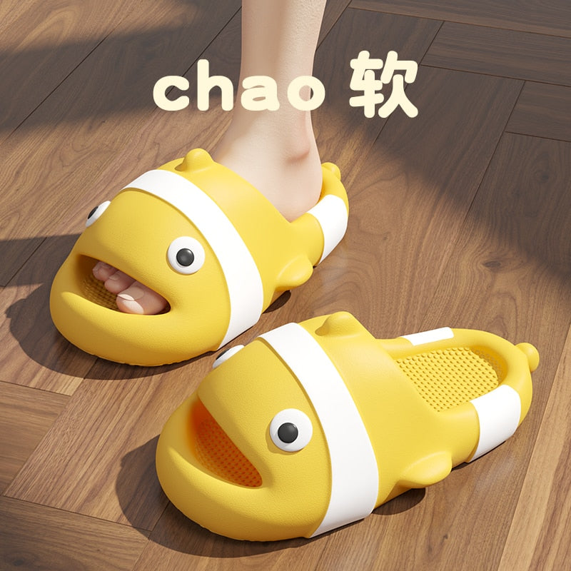 Shark Shape Summer Women Thick Flat Platform Slippers Non-Slip Home Cute Cartoon Indoor Outdoors Couples Ladies Shoes yellow