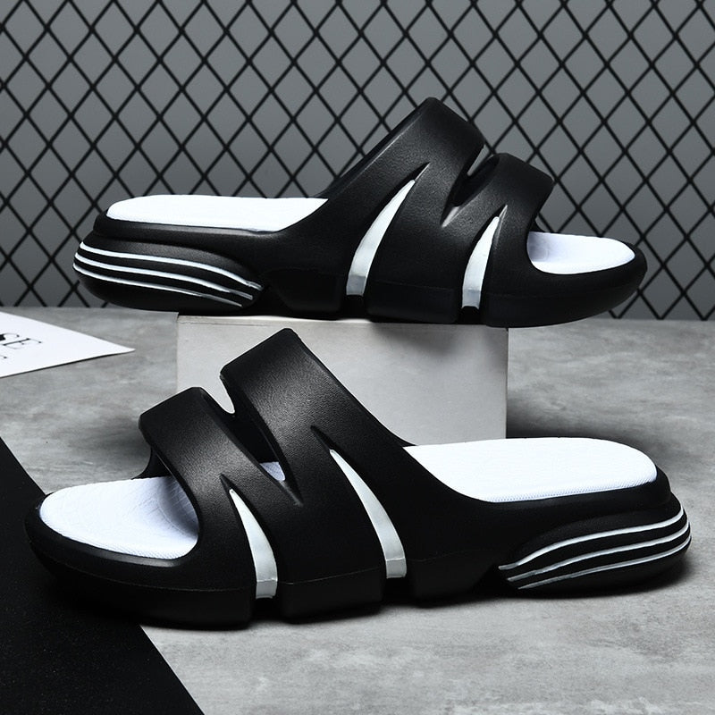 JOYWILL Summer Men&#39;s Slippers EVA Soft Bottom Non-slip Slippers Fashion Lightweight Outdoor Beach Flip Flops Shoes For Men Black-White-A Spain