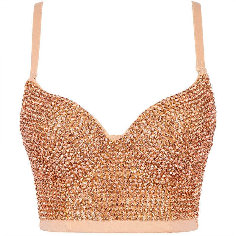 Women Tank Tops Luxury Sequined Rhinestone Pearl Wedding Push Up Bra Woman Clothes Camis Stage Ladies Crop Top Corset y2k Blusas 18-champagne