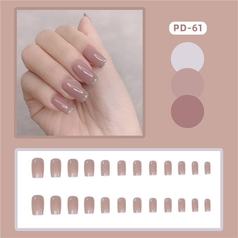 24pcs Lemon Short Wear Tips Nail False Patch Press on Nails Supplies for Professionals Artifical Fake Nails Faux Ongles Uñas PD-61-Fake Nails Art