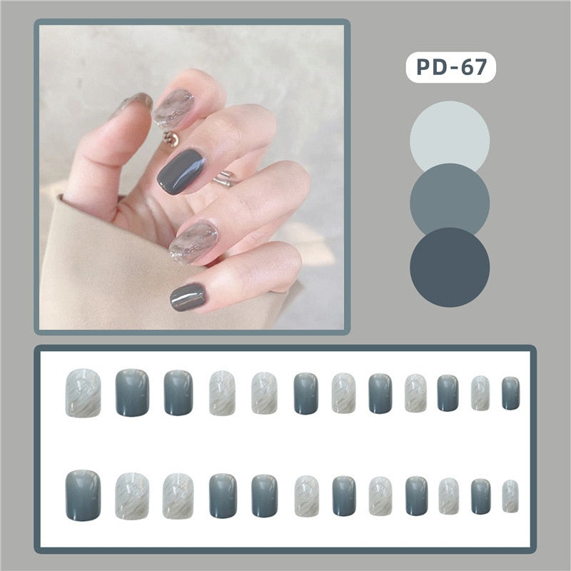 24pcs Lemon Short Wear Tips Nail False Patch Press on Nails Supplies for Professionals Artifical Fake Nails Faux Ongles Uñas PD-67-Fake Nails Art