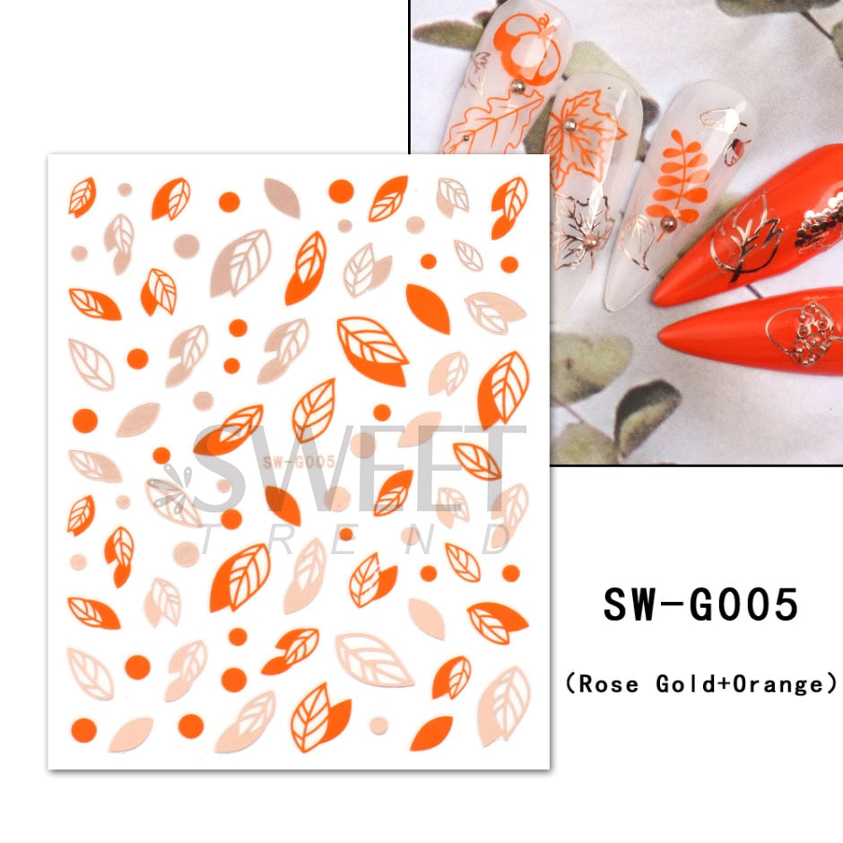 Snow Bird Winter Autumn Nail Art Stickers Maple Leaf Cotton Flower Fall Design Line Adhesive Sliders Manicure Decoration JINO-48 SW-G005